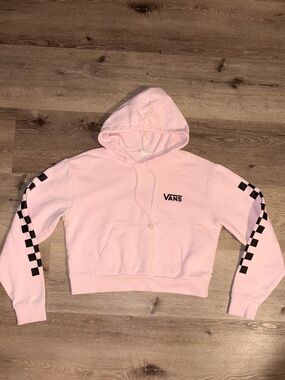 Vans Pink Cropped Hoodie with Black Checker Sleeves